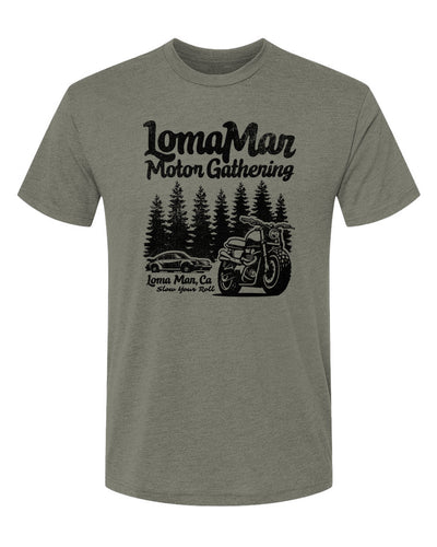 Unisex Triblend short sleeve t-shirt with "Loma Mar Motor Gathering" design on chest