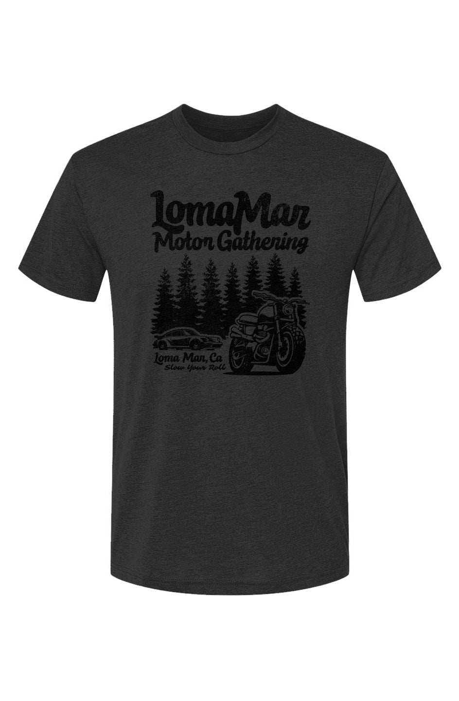 Unisex Triblend short sleeve t-shirt with "Loma Mar Motor Gathering" design on chest