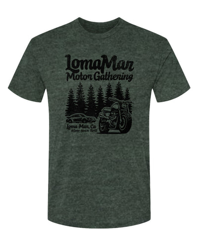 Unisex Triblend short sleeve t-shirt with "Loma Mar Motor Gathering" design on chest