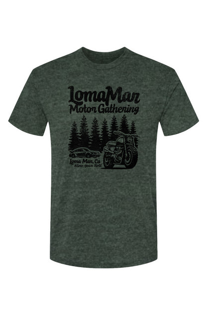 Unisex Triblend short sleeve t-shirt with "Loma Mar Motor Gathering" design on chest