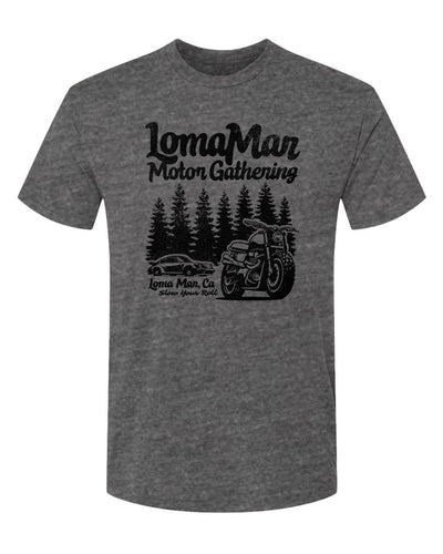 Unisex Triblend short sleeve t-shirt with "Loma Mar Motor Gathering" design on chest