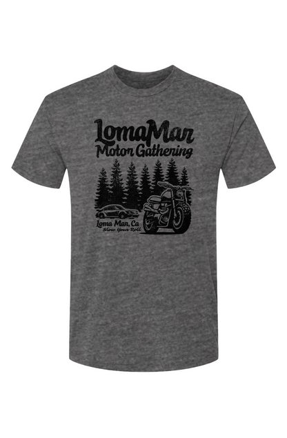 Unisex Triblend short sleeve t-shirt with "Loma Mar Motor Gathering" design on chest