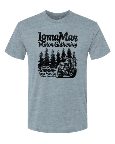 Unisex Triblend short sleeve t-shirt with "Loma Mar Motor Gathering" design on chest