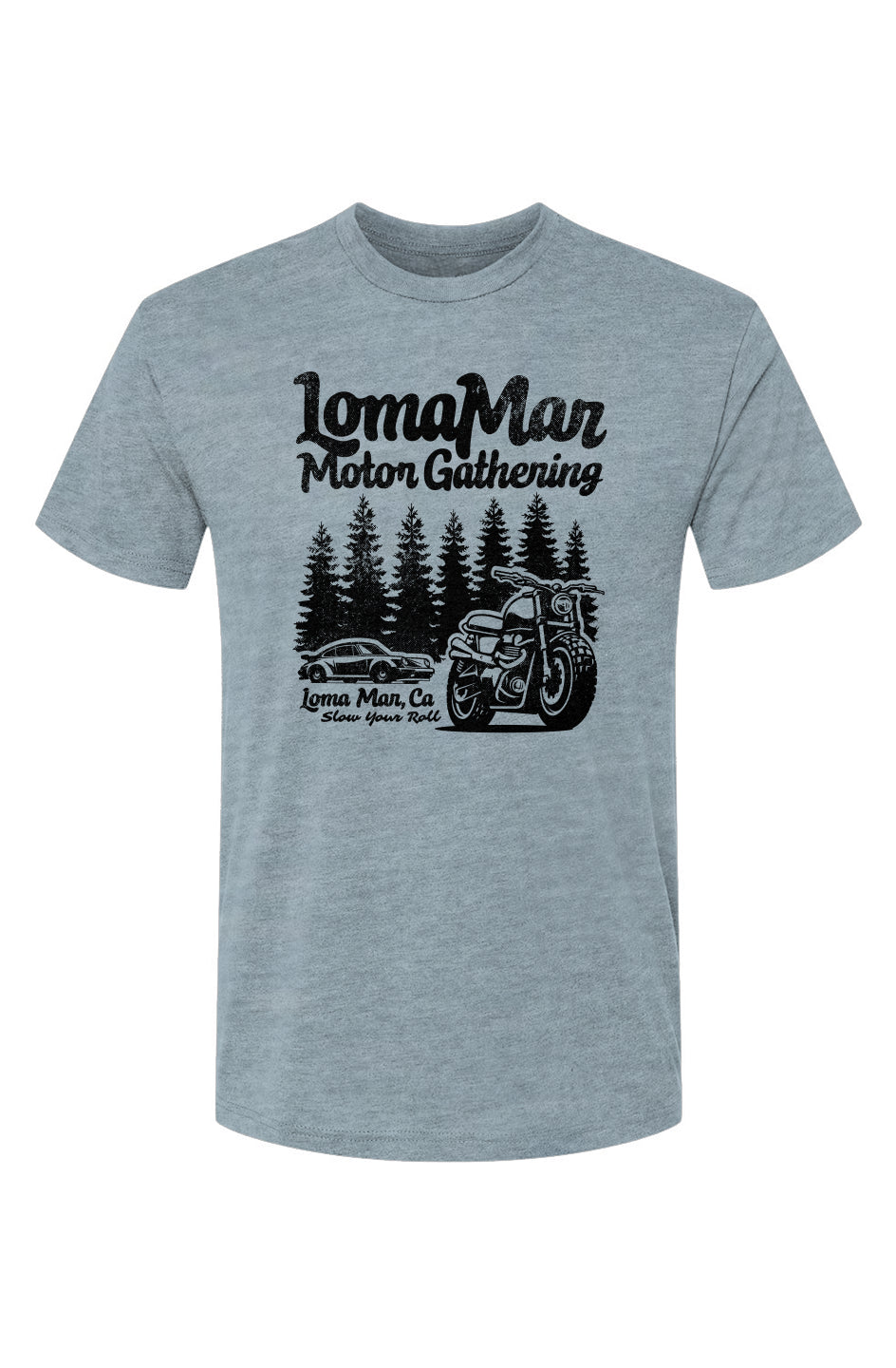 Unisex Triblend short sleeve t-shirt with "Loma Mar Motor Gathering" design on chest