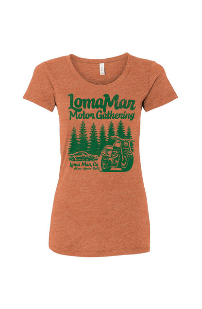 Women's triblend short sleeve t-shirt with "Loma Mar Motor Gathering" design on chest