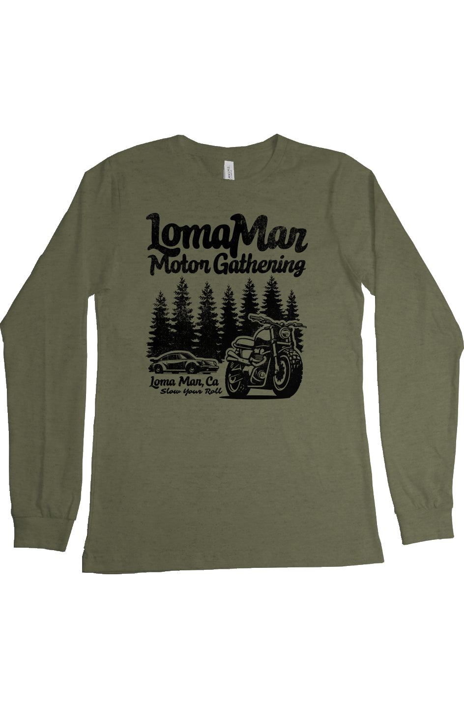 "loma mar motor gathering" long sleeve t-shirt with black print