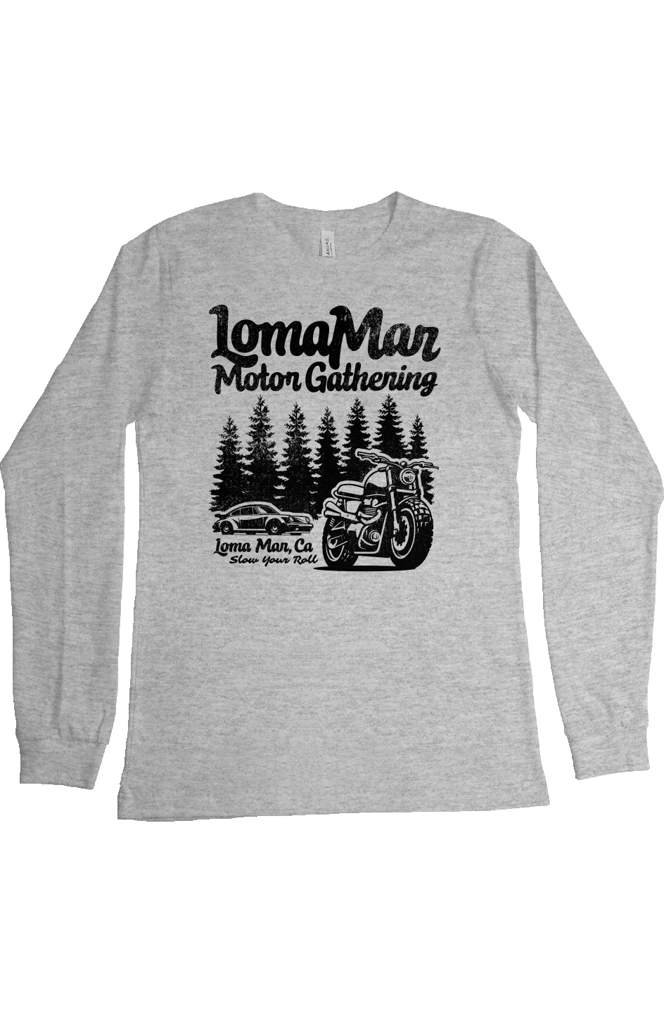 "loma mar motor gathering" long sleeve t-shirt with black print