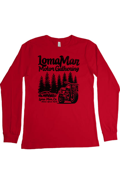 "loma mar motor gathering" long sleeve t-shirt with black print