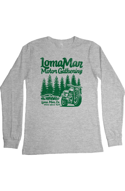 "loma mar motor gathering" long sleeve t-shirt with green print