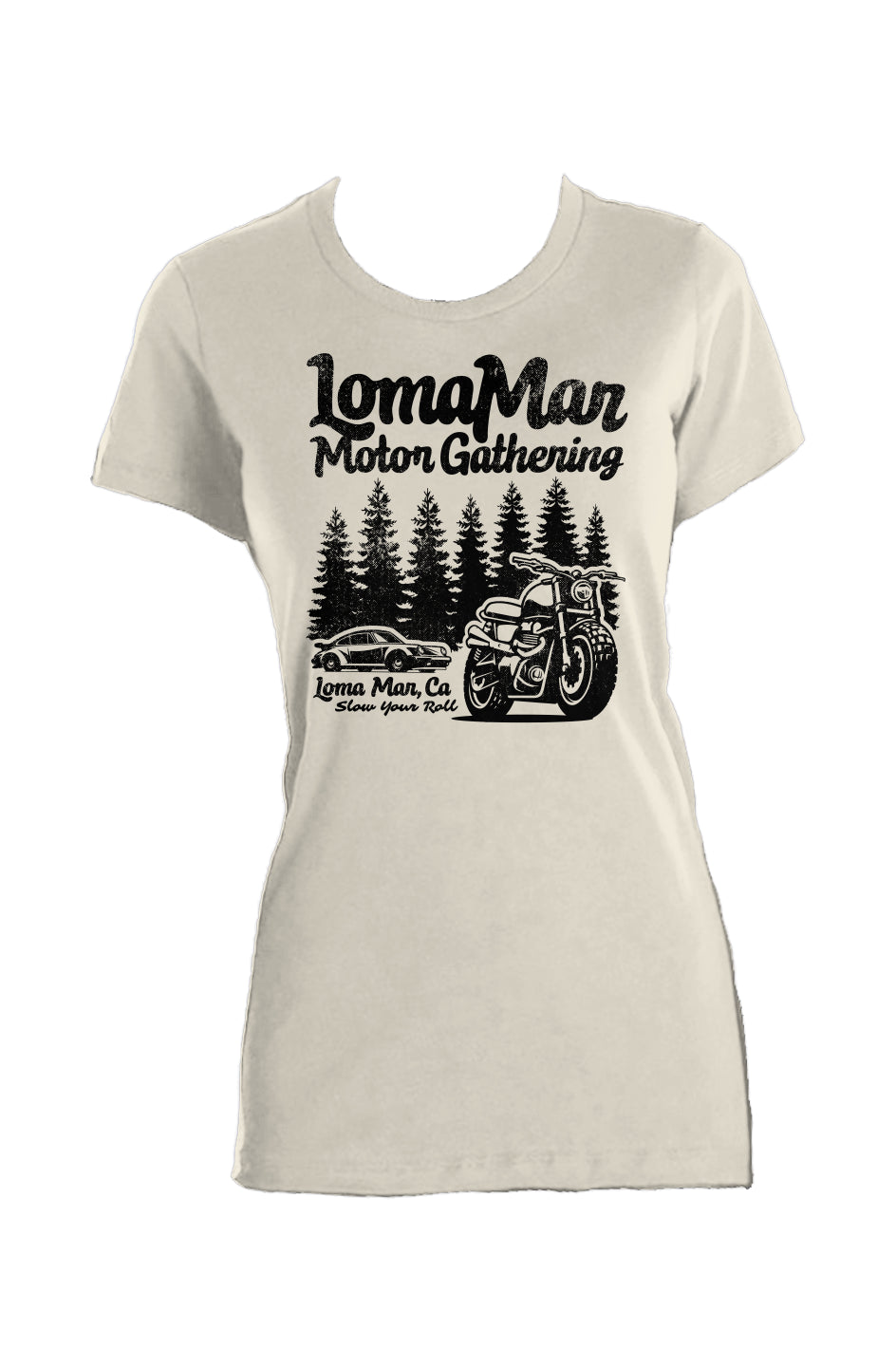 Women's "loma mar motor gathering" USA made short sleeve t-shirt