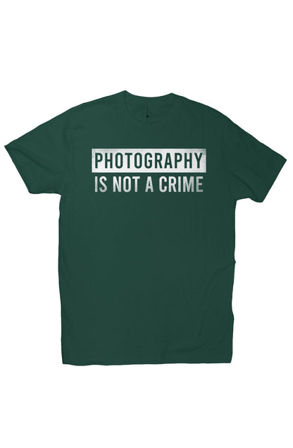 Short sleeve t-shirt with "photography is not a crime" design on chest