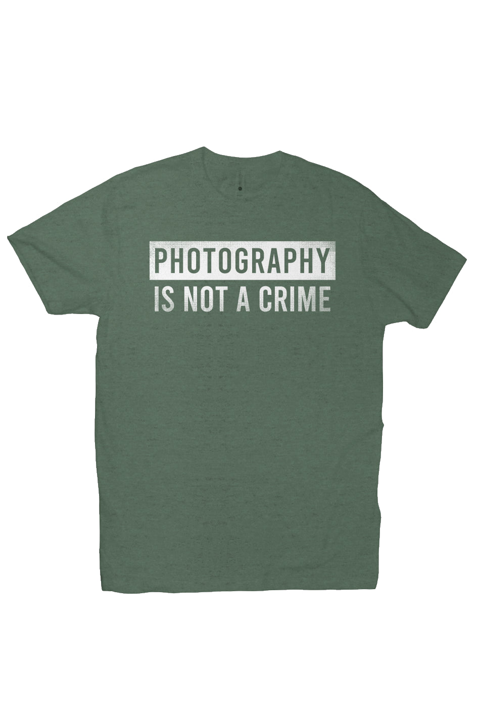 Short sleeve t-shirt with "photography is not a crime" design on chest