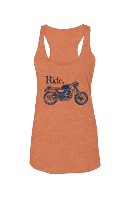 Women's "Ride" cafe racer racerback tank top