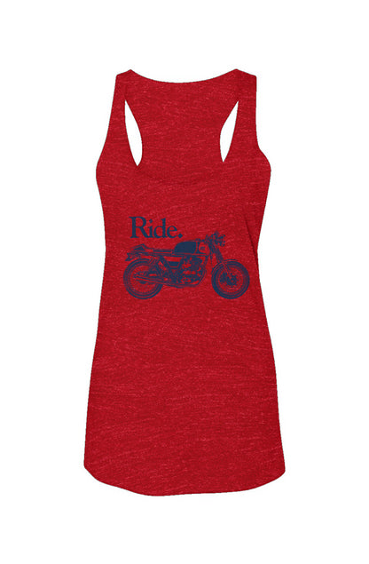 Women's "Ride" cafe racer racerback tank top