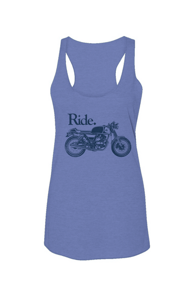 Women's "Ride" cafe racer racerback tank top