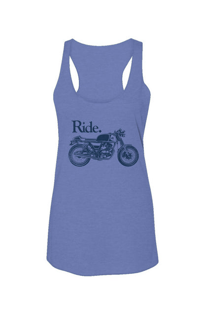 Women's "Ride" cafe racer racerback tank top