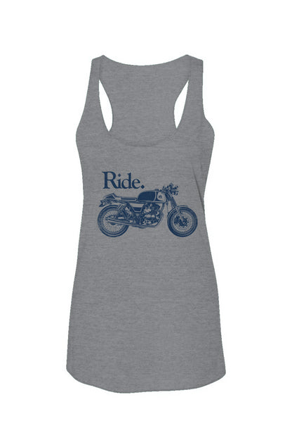 Women's "Ride" cafe racer racerback tank top