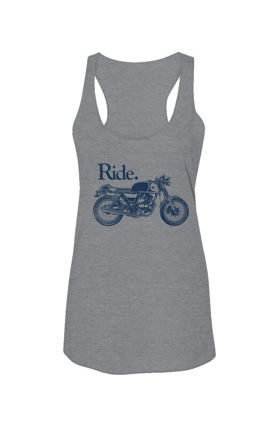 Women's "Ride" cafe racer racerback tank top