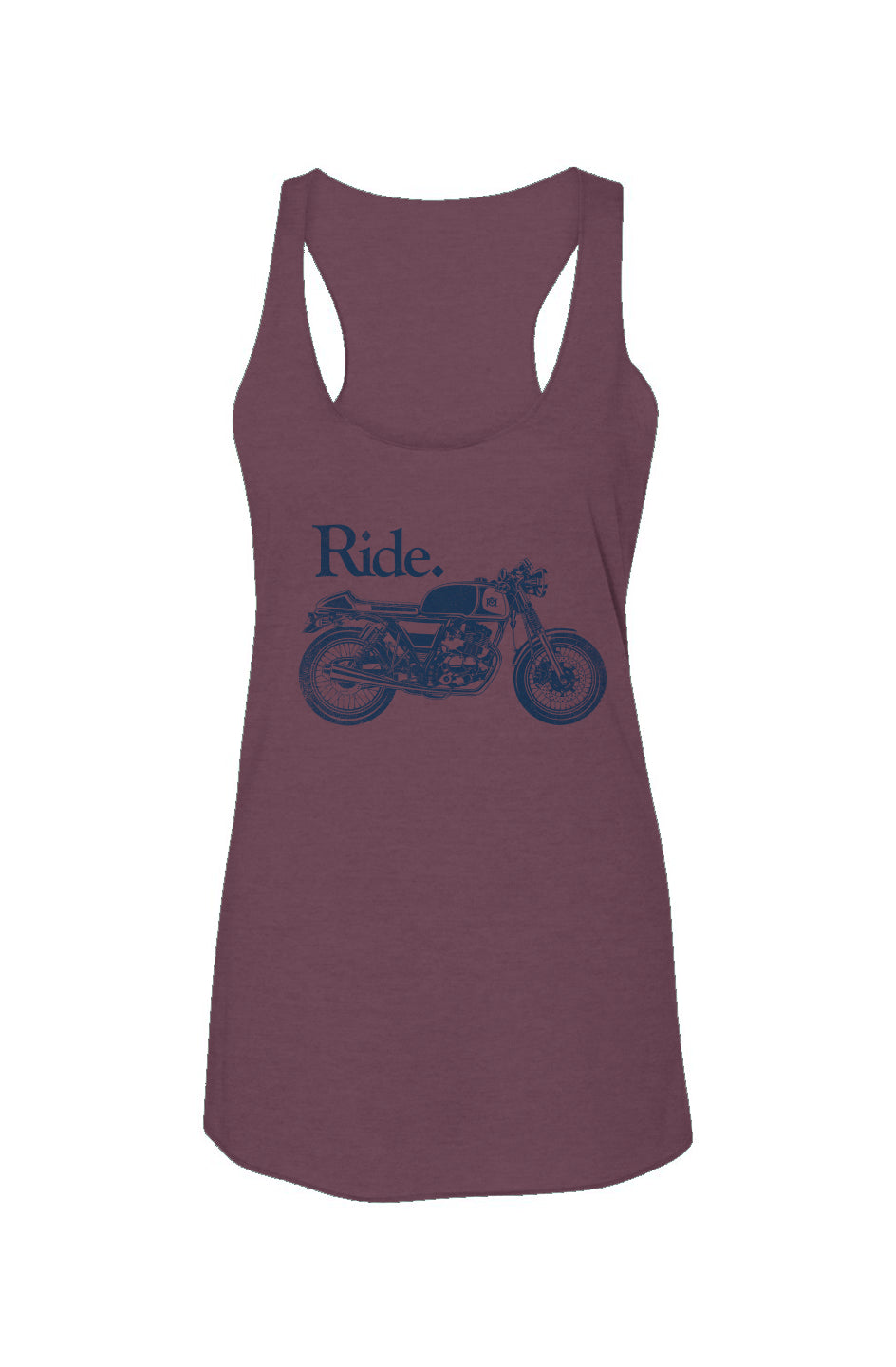 Women's "Ride" cafe racer racerback tank top