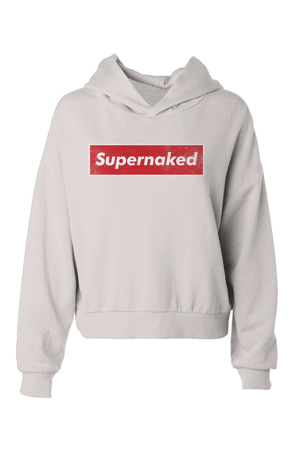 Women's Hooded Hip Height Crop Hoodie with Supernaked parody design