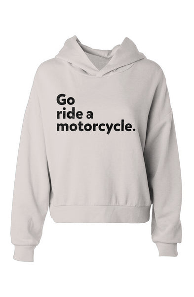 Original "Go ride a motorcycle" Hip Length Hoodie (black ink)