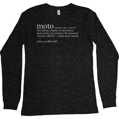 long sleeve t-shirt with "moto definition" from crown moto