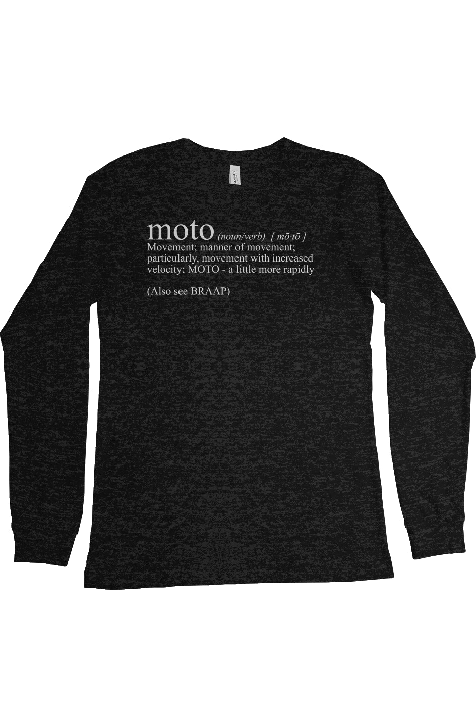 long sleeve t-shirt with "moto definition" from crown moto