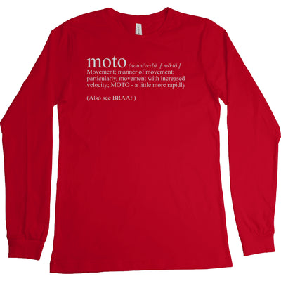 long sleeve t-shirt with "moto definition" from crown moto