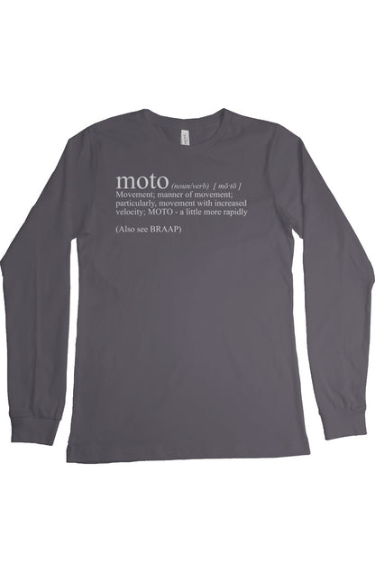 long sleeve t-shirt with "moto definition" from crown moto