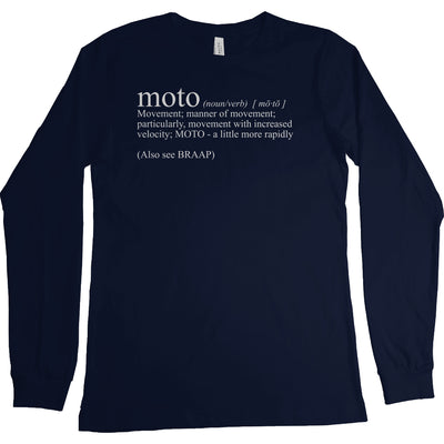 long sleeve t-shirt with "moto definition" from crown moto