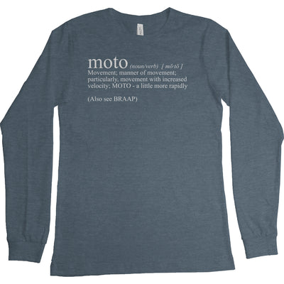 long sleeve t-shirt with "moto definition" from crown moto