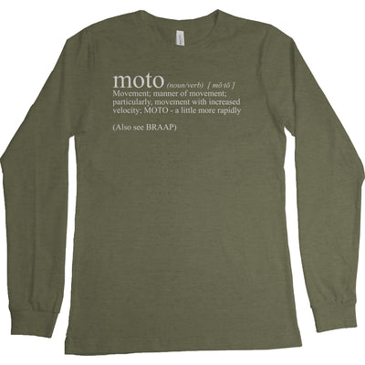 long sleeve t-shirt with "moto definition" from crown moto