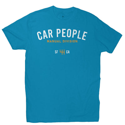 Short sleeve t-shirt with "CAR PEOPLE" manual division SF design on chest 
