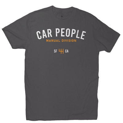 Short sleeve t-shirt with "CAR PEOPLE" manual division SF design on chest 