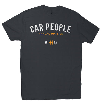 Short sleeve t-shirt with "CAR PEOPLE" manual division SF design on chest 