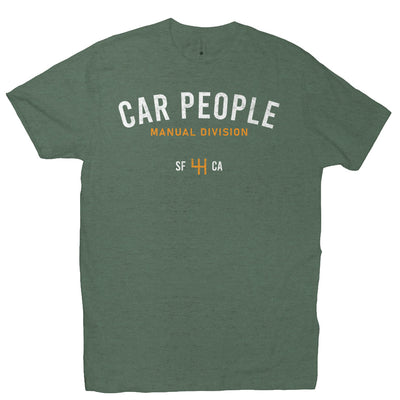 Short sleeve t-shirt with "CAR PEOPLE" manual division SF design on chest 