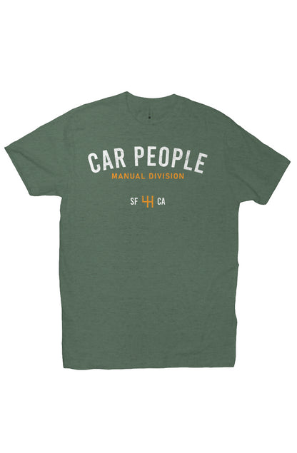 Short sleeve t-shirt with "CAR PEOPLE" manual division SF design on chest 