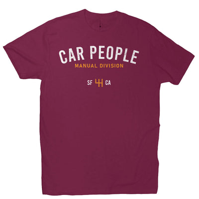 Short sleeve t-shirt with "CAR PEOPLE" manual division SF design on chest 
