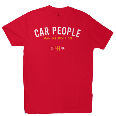 Short sleeve t-shirt with "CAR PEOPLE" manual division SF design on chest 