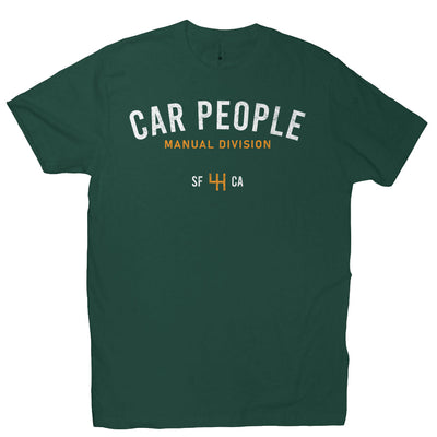 Short sleeve t-shirt with "CAR PEOPLE" manual division SF design on chest 