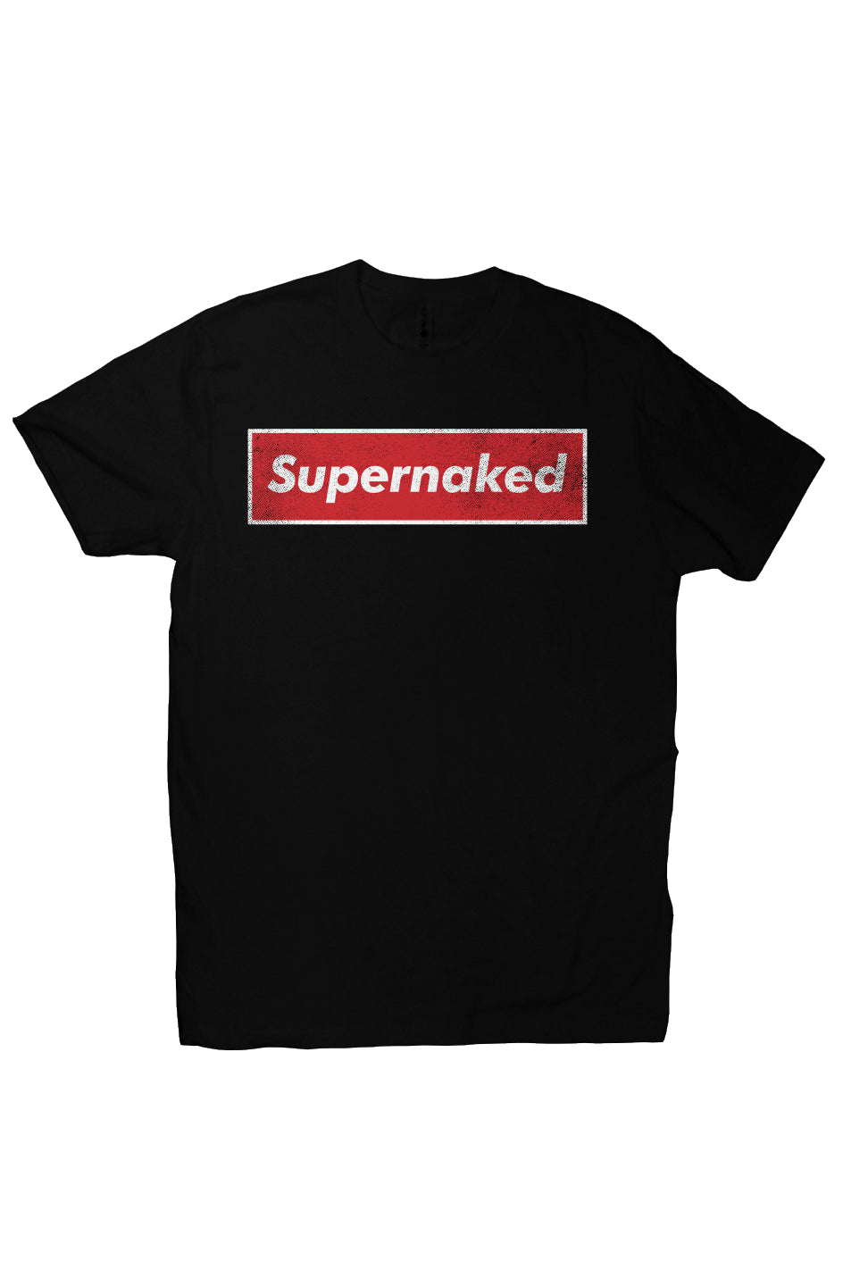 Short sleeve t-shirt with Supernaked parody design on chest by Crown Moto