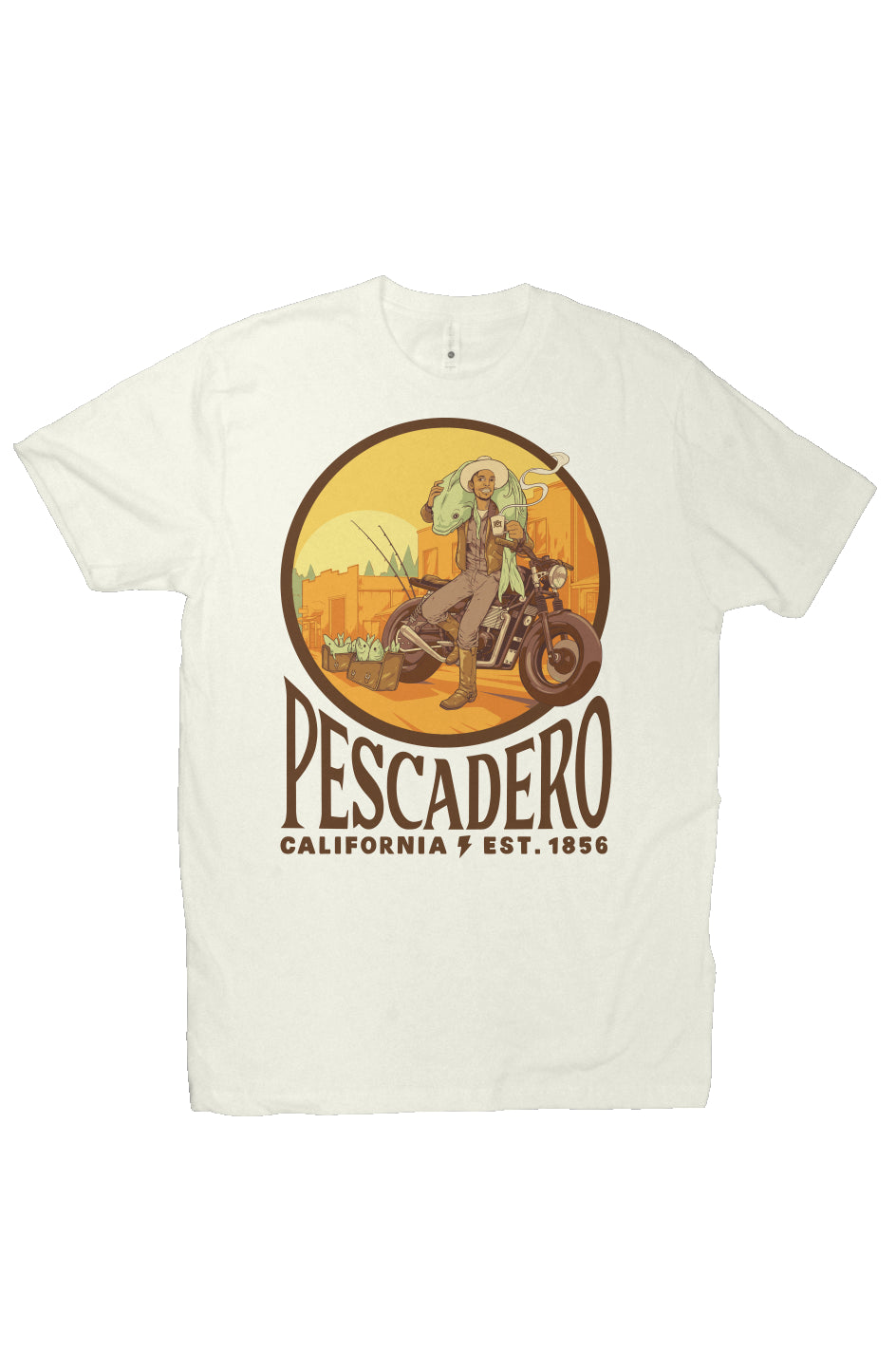 Original Pescadero CA design by NEMO on unisex heather short sleeve t-shirt