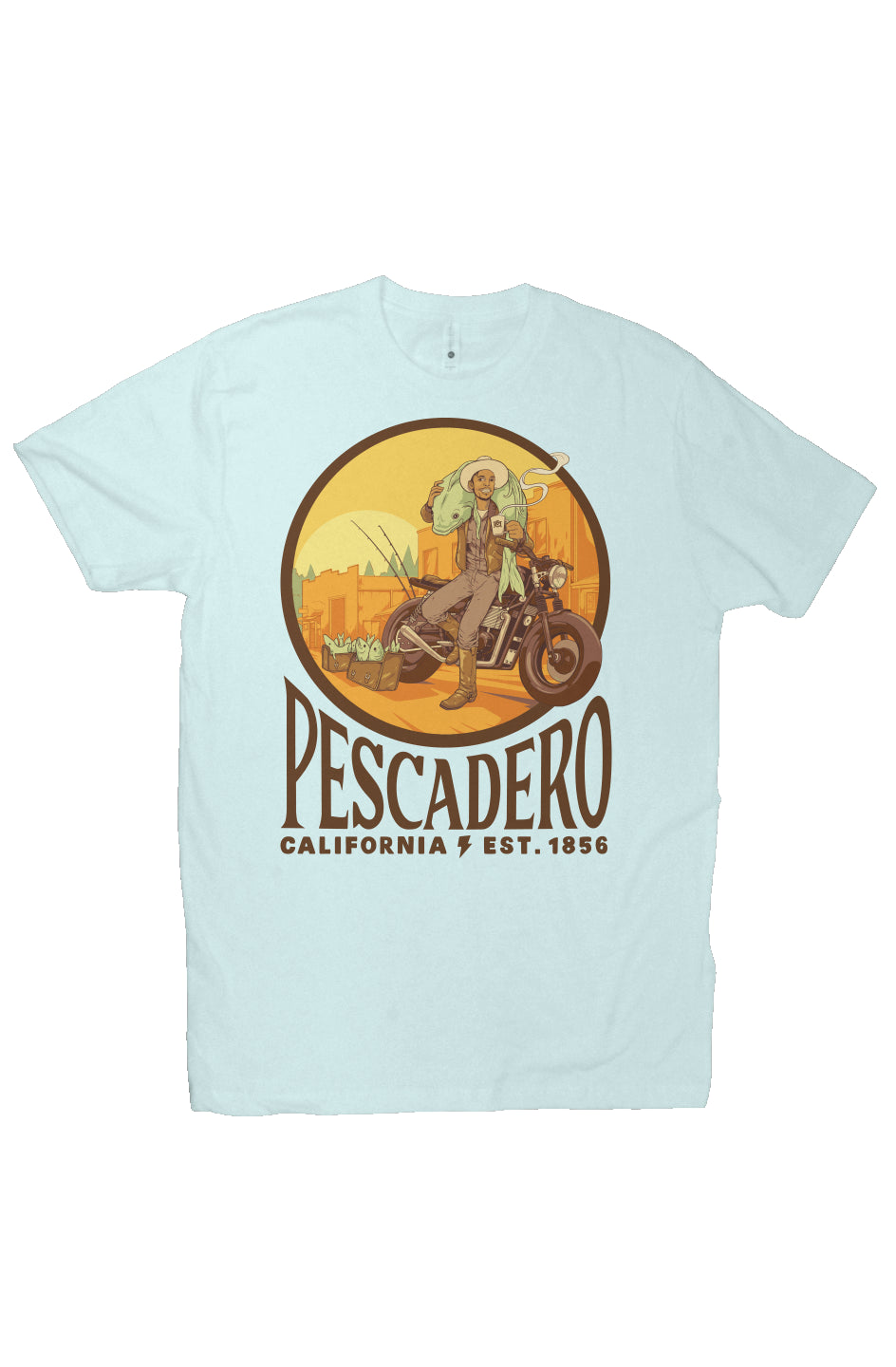 Original Pescadero CA design by NEMO on unisex heather short sleeve t-shirt