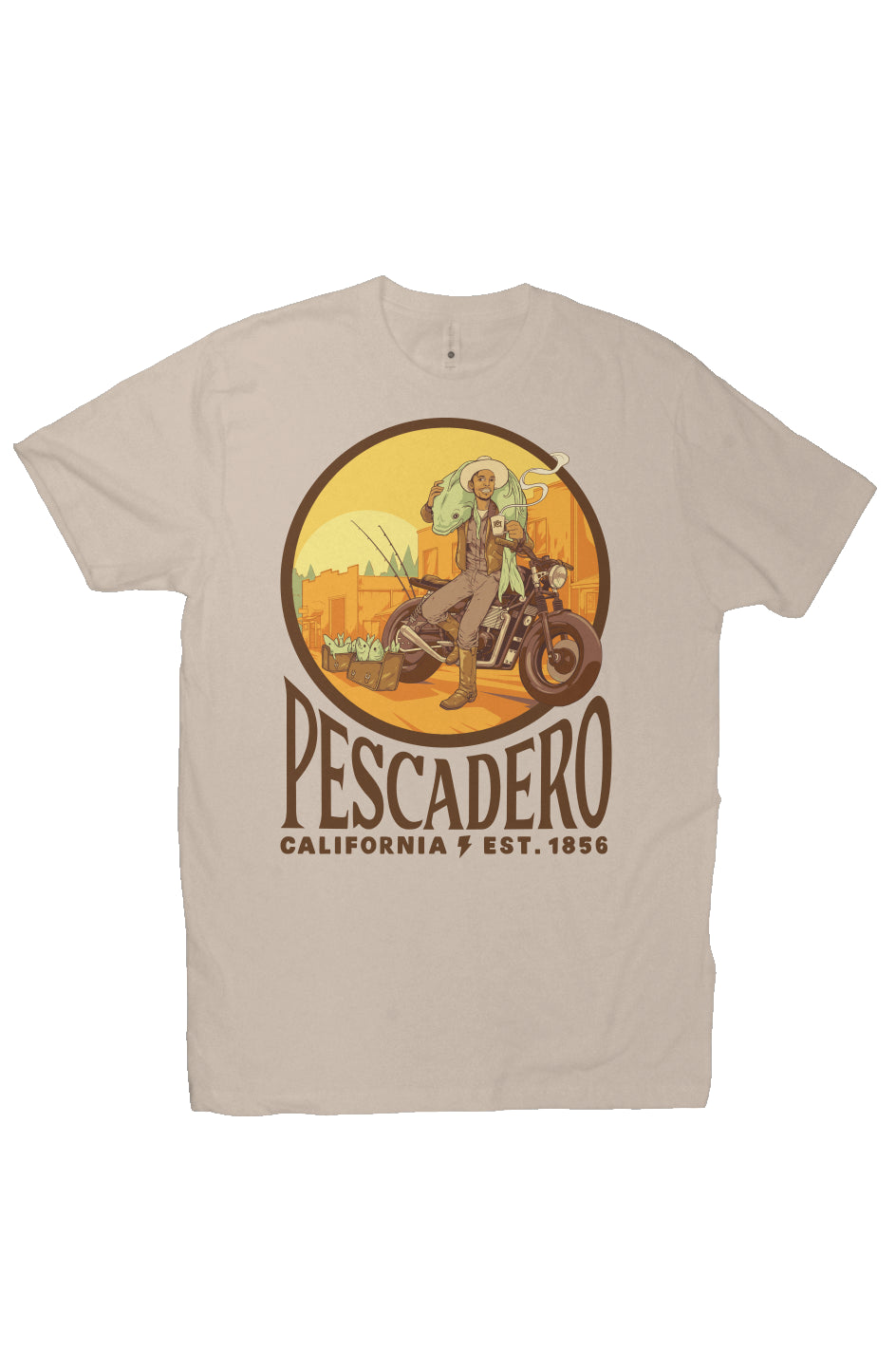 Original Pescadero CA design by NEMO on unisex heather short sleeve t-shirt