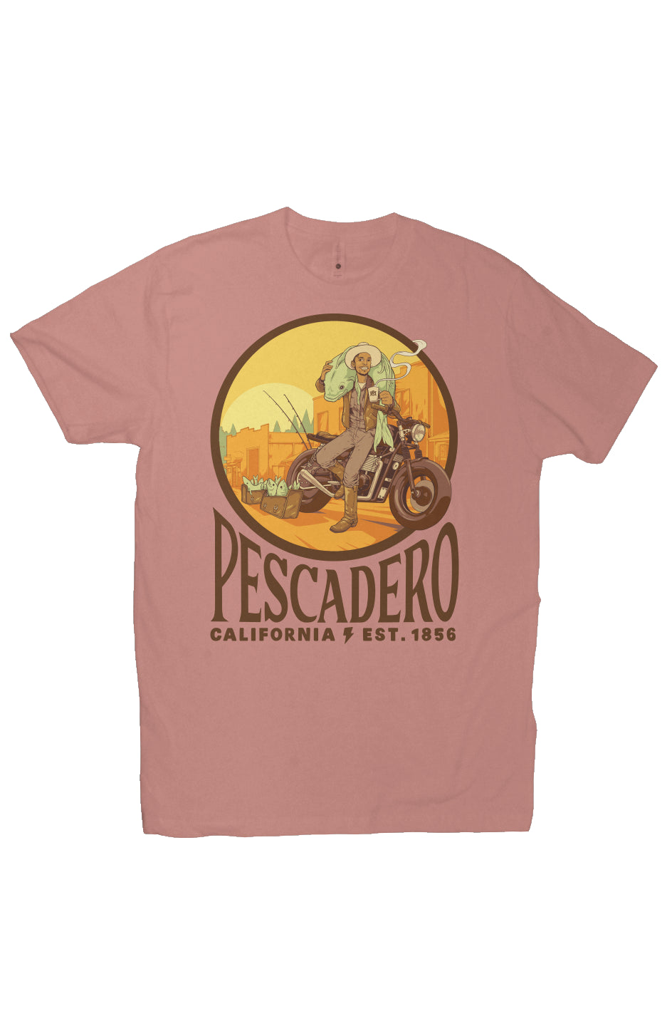 Original Pescadero CA design by NEMO on unisex heather short sleeve t-shirt