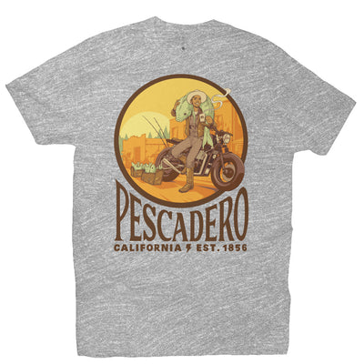 Original Pescadero CA design by NEMO on unisex heather short sleeve t-shirt