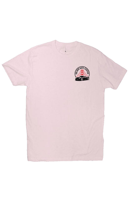 Golden Gate Exotics logo on short sleeve t-shirt, porsche and golden gate bridge