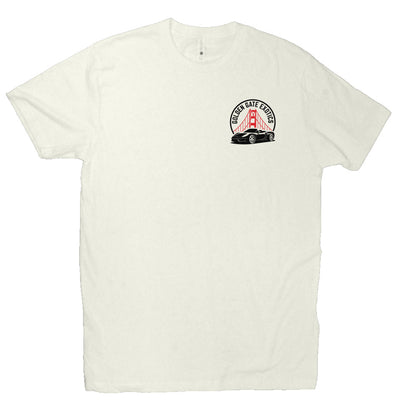Golden Gate Exotics logo with porsche and the golden gate bridge on short sleeve t-shirt
