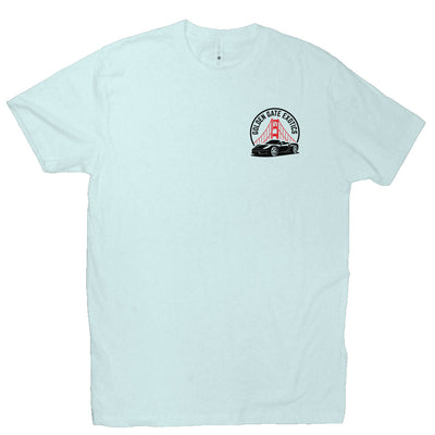 Golden Gate Exotics logo with porsche and the golden gate bridge on short sleeve t-shirt