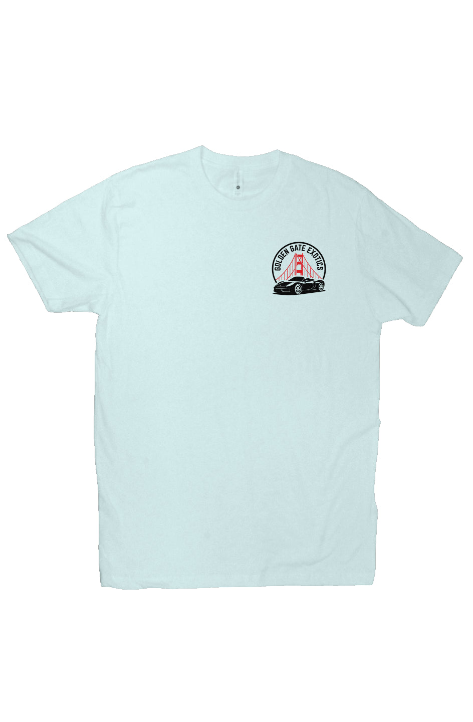 Golden Gate Exotics logo with porsche and the golden gate bridge on short sleeve t-shirt